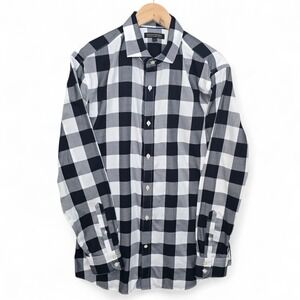 Banana Republic Dress Shirt Mens Large Black Check Button Non Iron Slim Fit